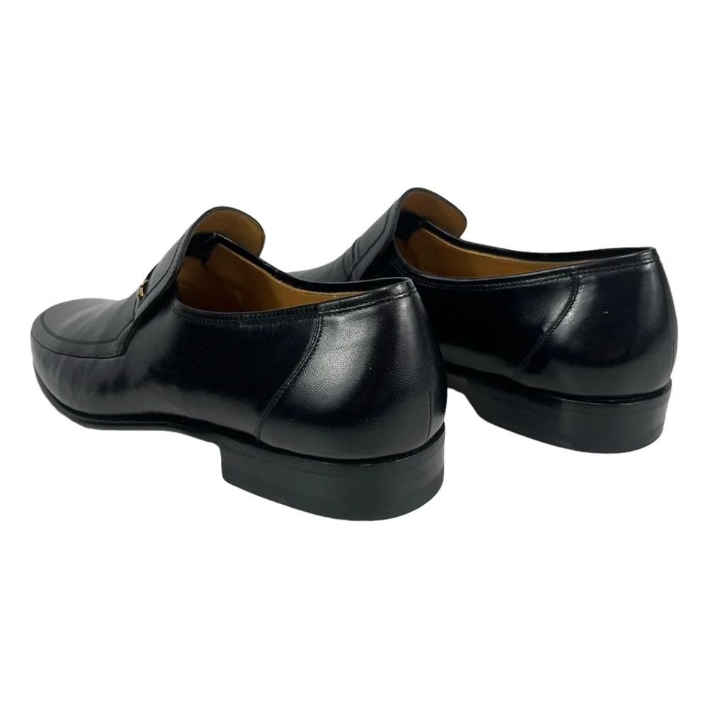 Magnanni Mens 7.5 Black Leather Slip On Loafers Made‎ in Spain 6492